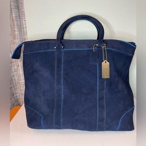 Coach POP Trim Suede Weekend Tote Bag Navy